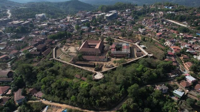 Cinematic Aerial view of Madikeri Fort also called Mercara Fort is a fort in Madikeri, in the Kodagu district of the Indian state of Karnataka.