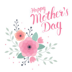 Happy Mother's Day greeting card. Beautiful bouquet pink flowers. Vector illustration.