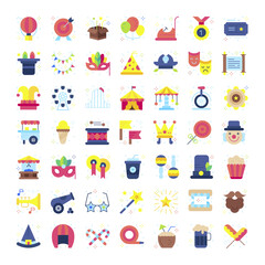 web carnival icons such as carriage. vector thin line icons for web design. mobile app.