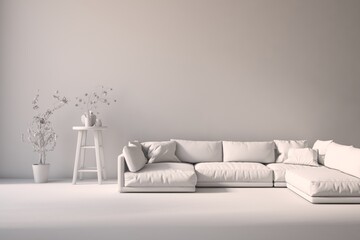 White living room concept with sofa. 3D illustration