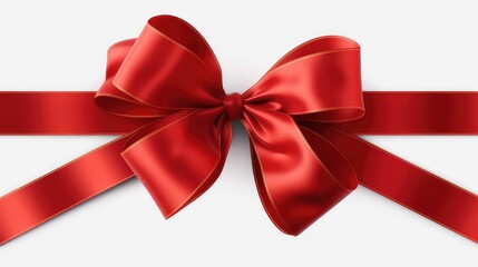 Fototapeta premium Decorative red bow with horizontal red ribbon. Bbow for page decor isolated on white.. Created with generative AI