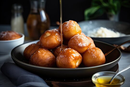turkish lokma with honey dessert in the bowl, ai generative