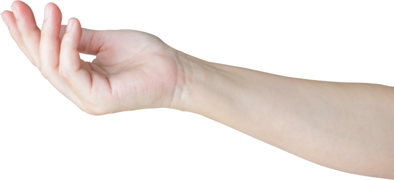 Woman hand gesture holding something isolated on white background