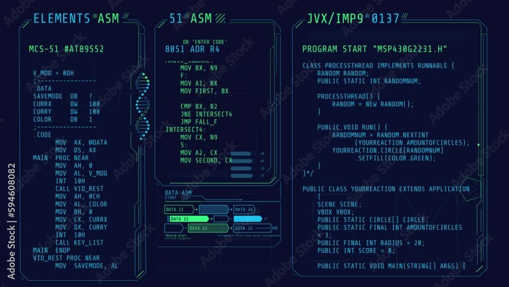 Poster animated poster of hud interface with coding elements.