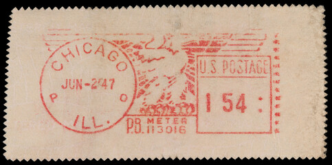 briefmarke stamp vintage retro alt old papier paper chicago usa amerika america eagle adler post letter mail brief postage 1947 june juni 154 postage smudge used gebraucht