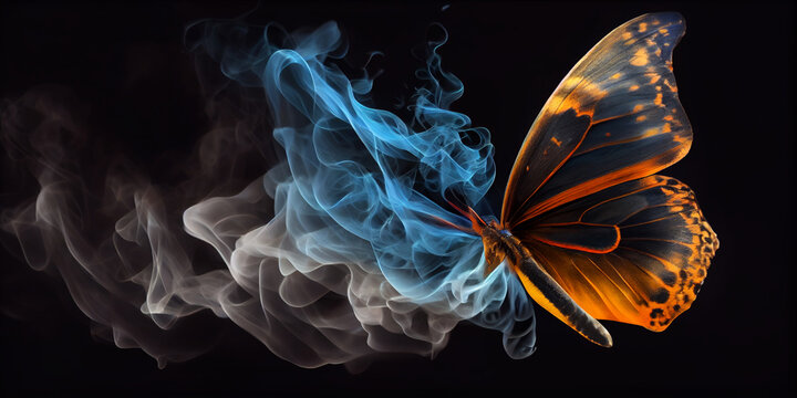 butterfly shape flame on match isolated on black background, AI Generated