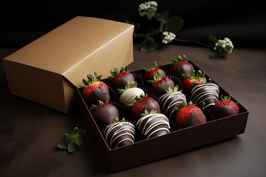 chocolate-covered strawberries with matching box, created with generative ai