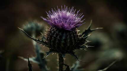 calm presence of a thistle close-up. AI generated illustration