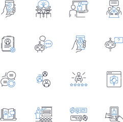 Exchanging news line icons collection. Communication, Information, Reports, Scoop, Update, Sharing, Bulletin vector and linear illustration. Dispatch,Breaking,Rumors outline signs set