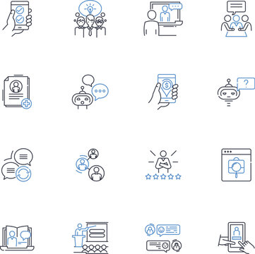 Exchanging news line icons collection. Communication, Information, Reports, Scoop, Update, Sharing, Bulletin vector and linear illustration. Dispatch,Breaking,Rumors outline signs set