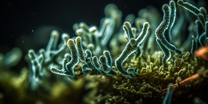 Vue macroscopique de micro-algues dans leurs milieu naturel