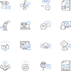 Comments line icons collection. Opinion, Feedback, Response, Review, Critique, Remark, Commentator vector and linear illustration. Dialogue,Input,Statement outline signs set