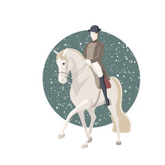 Classic dressage, a rider on a horse performs the half pass, vector illustration