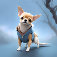 chihuahua puppy dog illustration in clothes. generative AI