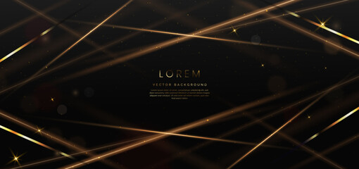 Abstract elegant gold glowing diagonal line with lighting effect sparkle on black background. Template premium award design.