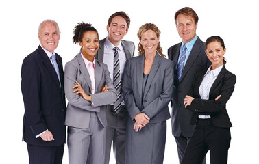 Portrait, team and business people isolated on transparent, png background corporate teamwork,...