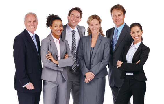 Portrait, team and business people isolated on transparent, png background corporate teamwork, proud or leadership. Happy employees or diversity group of men and women in professional collaboration