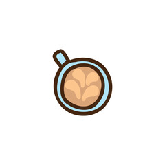 Glass of latte. Cup of fresh coffee. Hand drawn cartoon icon. Vector hand-drawn sticker