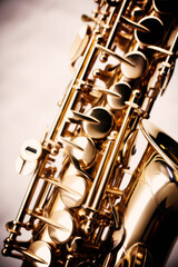 Obraz premium A Symphony in Brass: Captivating Close-up of a Gleaming Clarinet - Celebrating the Craftsmanship and Beauty of a Time-Honored Woodwind Instrument. Generative AI