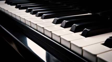 Discover the beauty of music in this stunning close-up of piano keys, capturing the elegance and timeless charm of this classic instrument. Generative AI