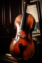 A Cello's Allure: Captivating Close-up of a Wooden Cello - Celebrating the Rich Tones and Artistry of this Beloved String Instrument. Generative AI