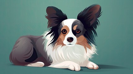 Happy Papillon Dog with Floral Background