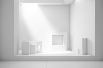 Naklejka na ściany i meble Blank white product backdrop, pedestal podium studio scene backdrop, basic modern design. generative AI