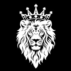 Lion with a crown  on white background. Lion logo. Vector clip art illustration