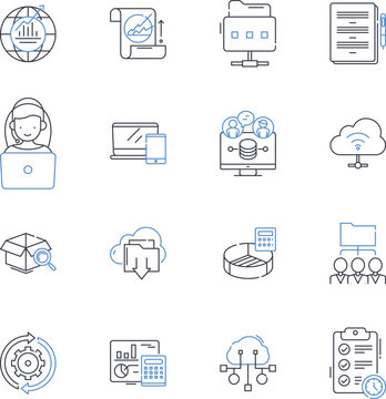 Feedback and devices line icons collection. Response, Analysis, Metrics, Reports, Interface, Insight, Evaluation vector and linear illustration. Reviews,Scores,Tracking outline signs set