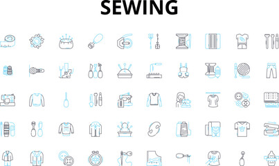 Sewing linear icons set. Stitching, Needles, Threading, Fabric, Bobbin, Thread, Embroidery vector symbols and line concept signs. Quilting,Serger,Seamstress illustration - obrazy, fototapety, plakaty