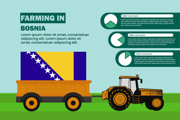 Farming industry in Bosnia and Herzegovina, pie chart infographics with tractor and trailer