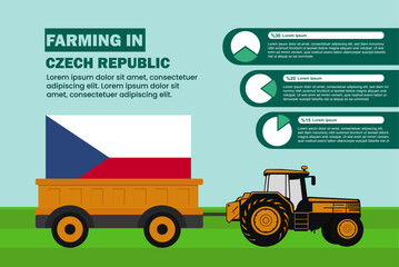 Farming industry in Czech Republic, pie chart infographics with tractor and trailer
