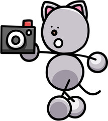 カメラを持つにゃんまるのイラスト(左右反転バージョン)　猫