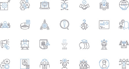 Talent boosting line icons collection. Learning, Development, Growth, Motivation, Empowerment, Collaboration, Innovation vector and linear illustration. Creativity,Coaching,Mentoring outline signs set