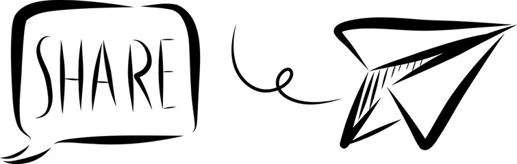 Share button with paper plane illustration hand drawn PNG with transparent background