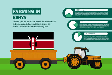 Farming industry in Kenya, pie chart infographics with tractor and trailer