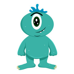 Green monster with one eye and hair. Cute character. Vector stock illustration. isolated. Halloween.