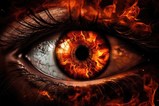 fiery eye, burning with rage and vengeance, created with generative ai