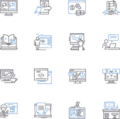 Digital trade line icons collection. eCommerce, Cryptocurrency, Blockchain, Cloud computing, Digital currency, Online marketplaces, Artificial intelligence vector and linear illustration