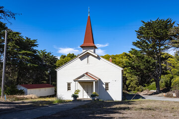 Fototapeta na wymiar The Fort Scott Chapel, old Post Chapel at Fort Scott on the grounds of the Presidio park, San Francisco, CA.