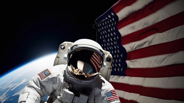 Astronaut on lunar moon landing mission. Elements of this image furnished by NASA.. Created with generative AI