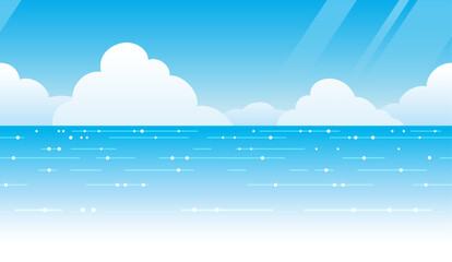 Obraz na płótnie Canvas Vector Seamless Ocean View Background With Blue Sky, Horizon, And White Clouds. Horizontally Repeatable.