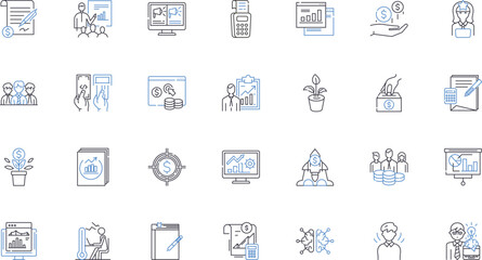 Investment Trust line icons collection. Dividend, Equity, Bond, Diversification, Growth, Income, Capital vector and linear illustration. Portfolio,Management,Securities outline signs set