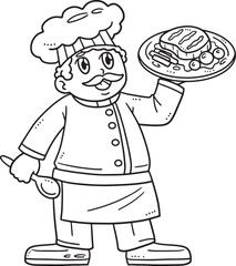 Chef with Serving Plate Isolated Coloring Page 