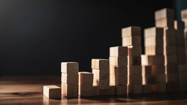 Wooden blocks on a wooden table. Business concept of growth and success. Generative AI