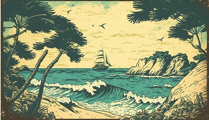 AI Generative. AI Generated. Tropical marine ocean sea paradise inspiration. Adventure explore adventure vacation nautical vibe. Graphic Art