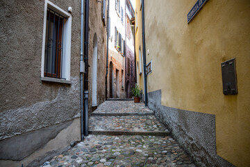 Morcote, Ticino, Switzerland - May 21, 2022 Narrow streets of  Morcote