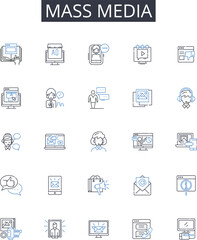 Mass media line icons collection. Social media, Print media, Digital media, Visual media, Broadcast media, News media, Entertainment media vector and linear illustration. Information media,Public