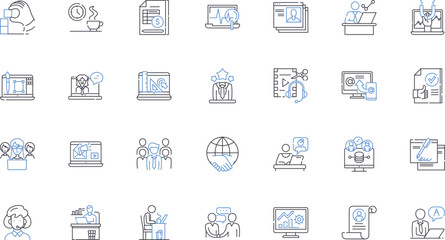 Operation line icons collection. Mission, Procedure, Act, Campaign, Exercise, Maneuver, Deployment vector and linear illustration. Strategy,Tactic,Plan outline signs set