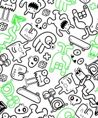 Abstract seamless comics monsters pattern. Colorful dude character repeat print. Grunge street art repeated ornament.